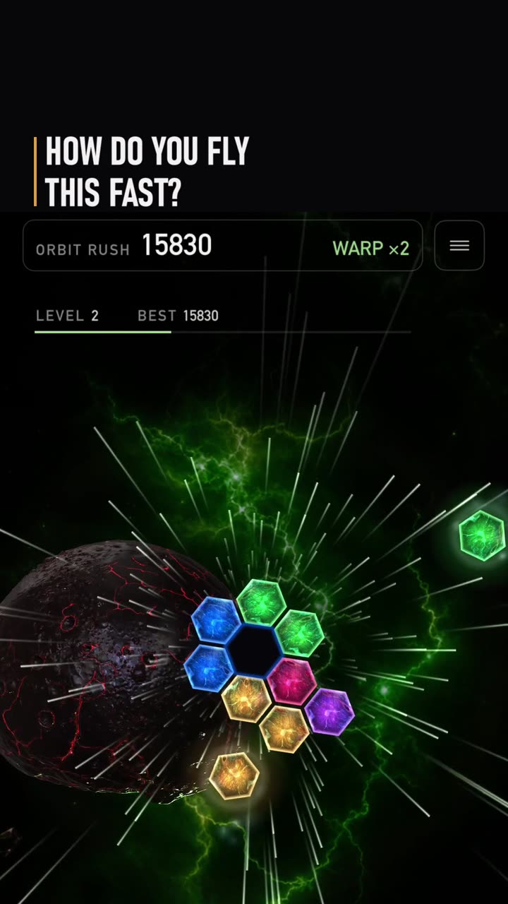 Still from the clip: How do you fly this fast?
Match quickly and the whole run speeds up. At top speed every match scores two and a half times as much.