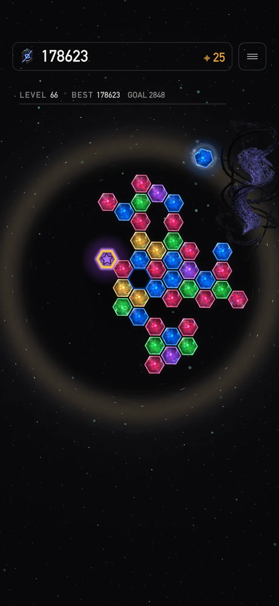 Level 66 with a violet vine form at the edge of the field